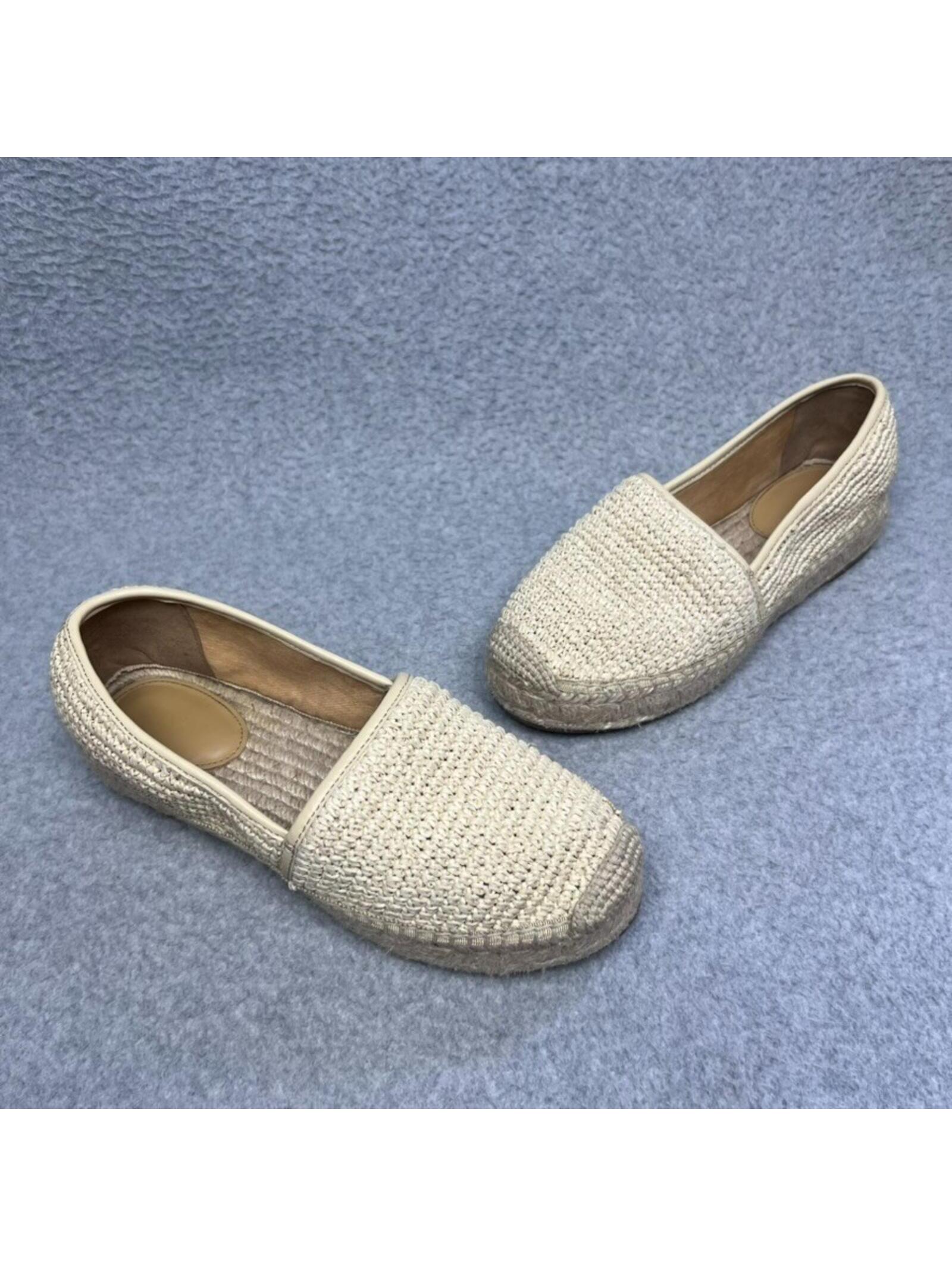 J Crew 7 Woven Raffia Espadrilles Flats Cream Crochet Slip On Loafers Boho Vaca